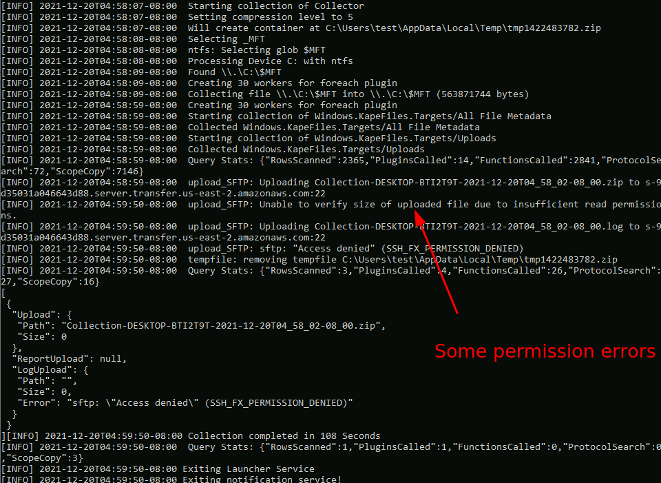 Running the collector to collect the MFT