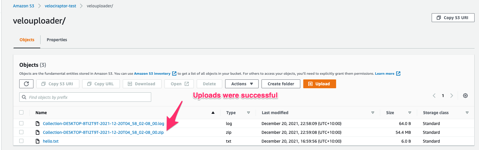 Verifying files uploaded in the S3 bucket