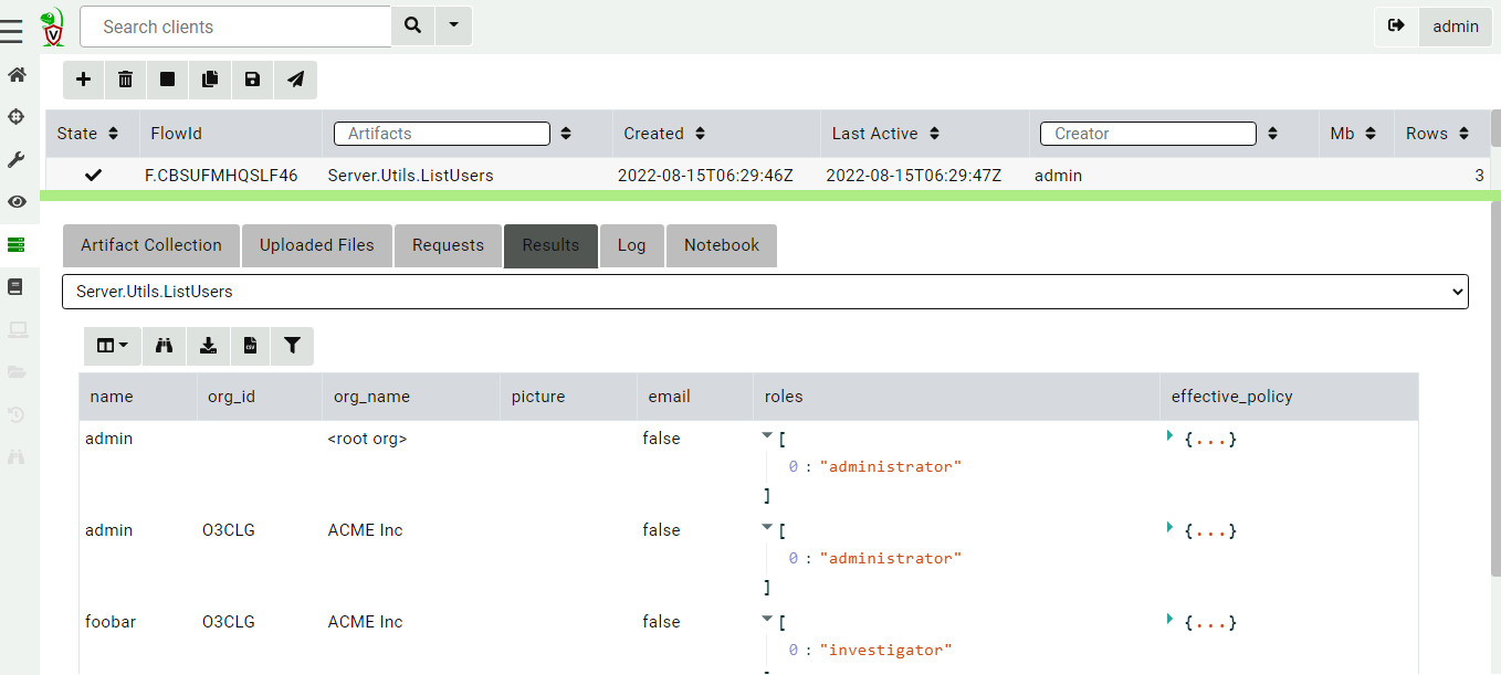 Viewing all the users on the system