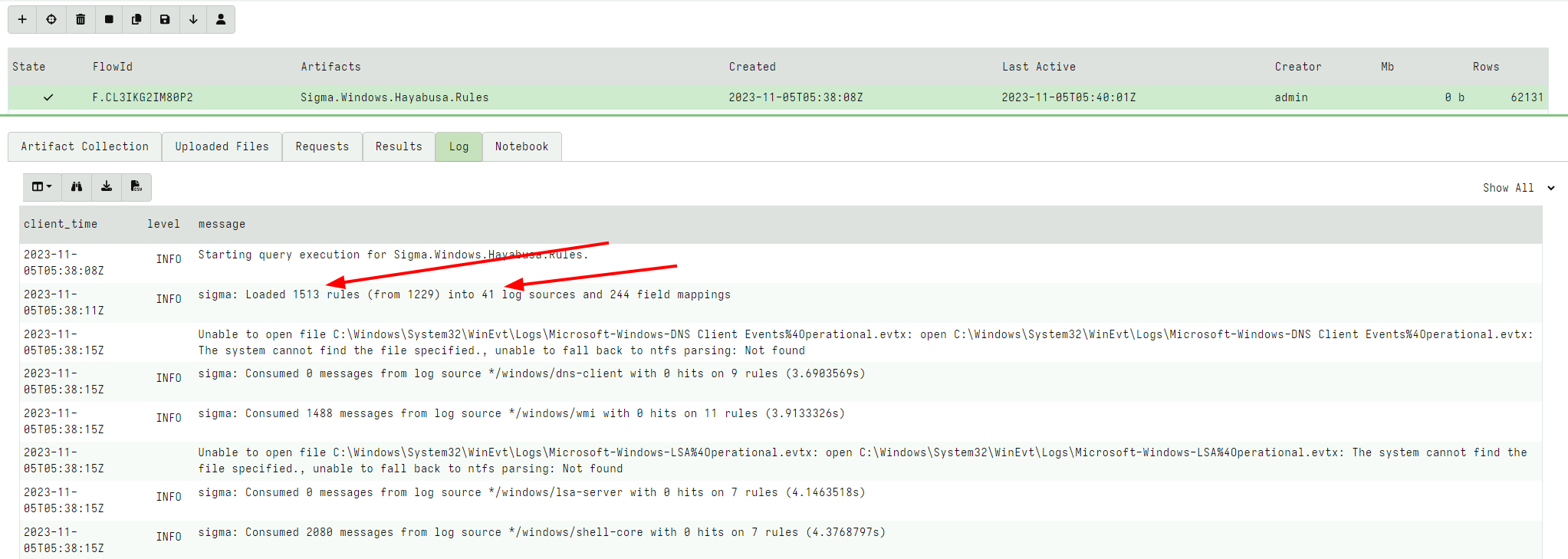 Query logs for Sigma collection with All Rules