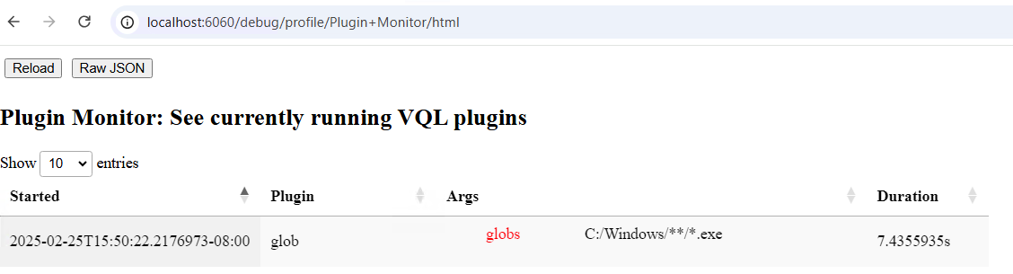 The running plugins show what plugins are currently running in any query