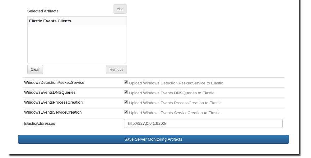Select the Client Artifacts that you are already collecting