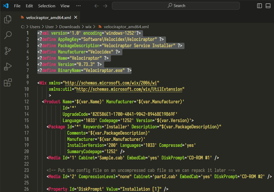 Modifying the WiX configuration