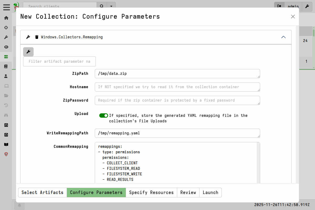Windows.Collectors.Remapping parameters
