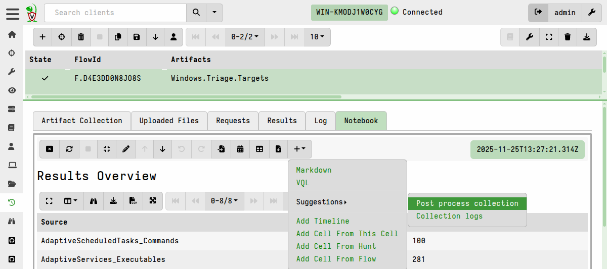 Cell suggestion: Post-process collection