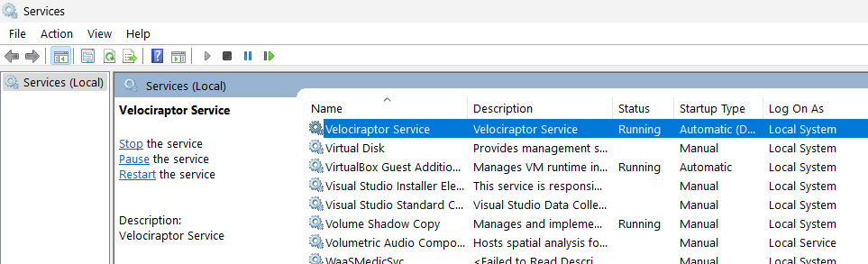 Velociraptor client service