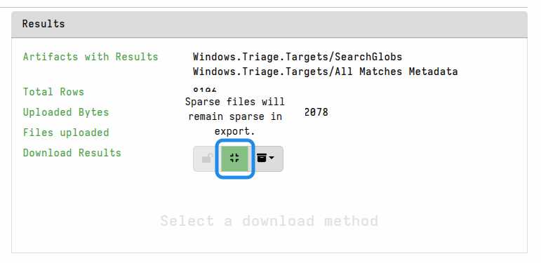 Selecting the option to preserve sparse files