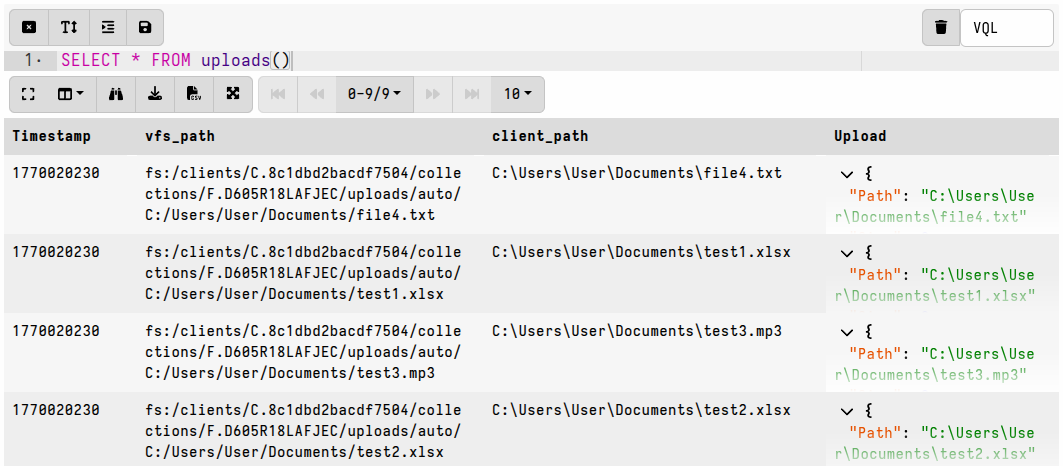 Listing a collections uploads in a notebook