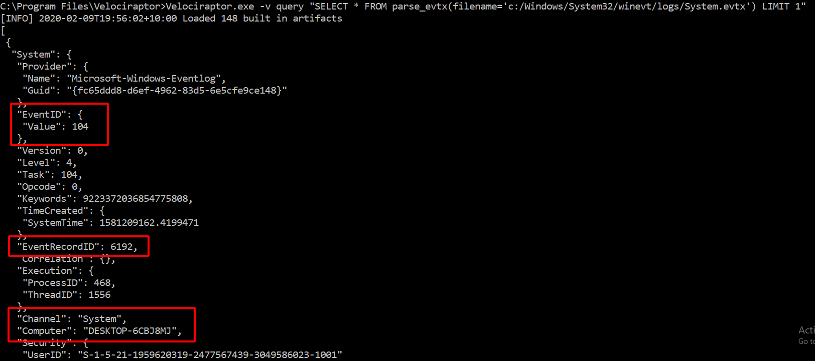 Parsing an EVTX file on the command line