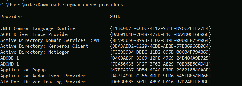 Enumerating ETW providers