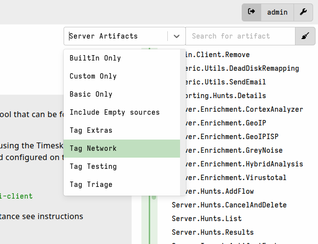 filtering artifacts by tag