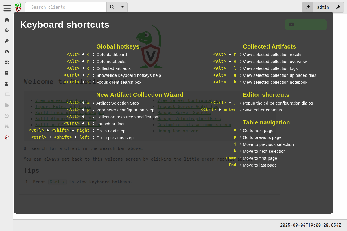 keyboard shortcuts help