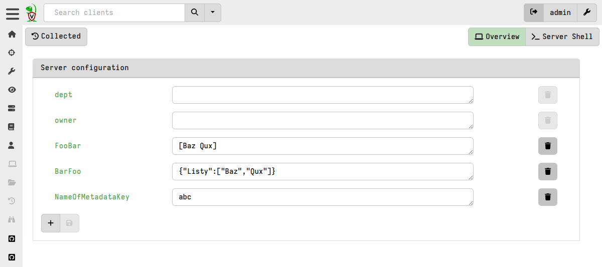 The Server Metadata editor