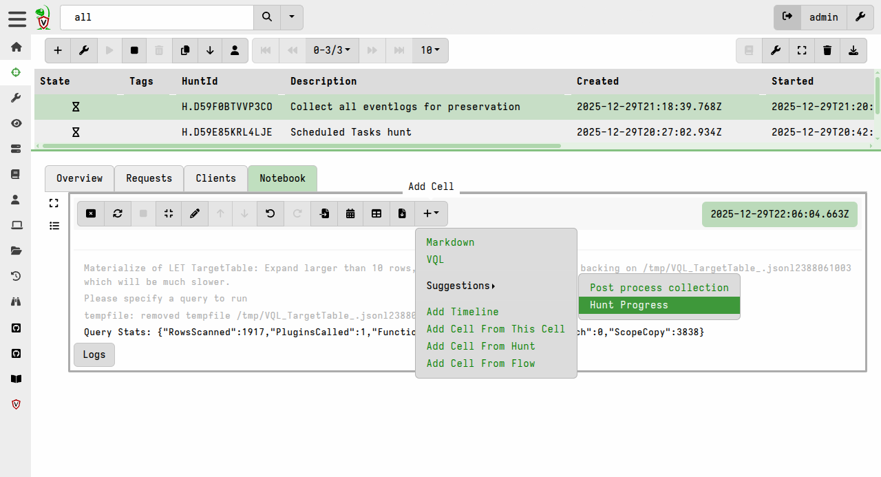 Adding a Hunt Progress cell suggestion