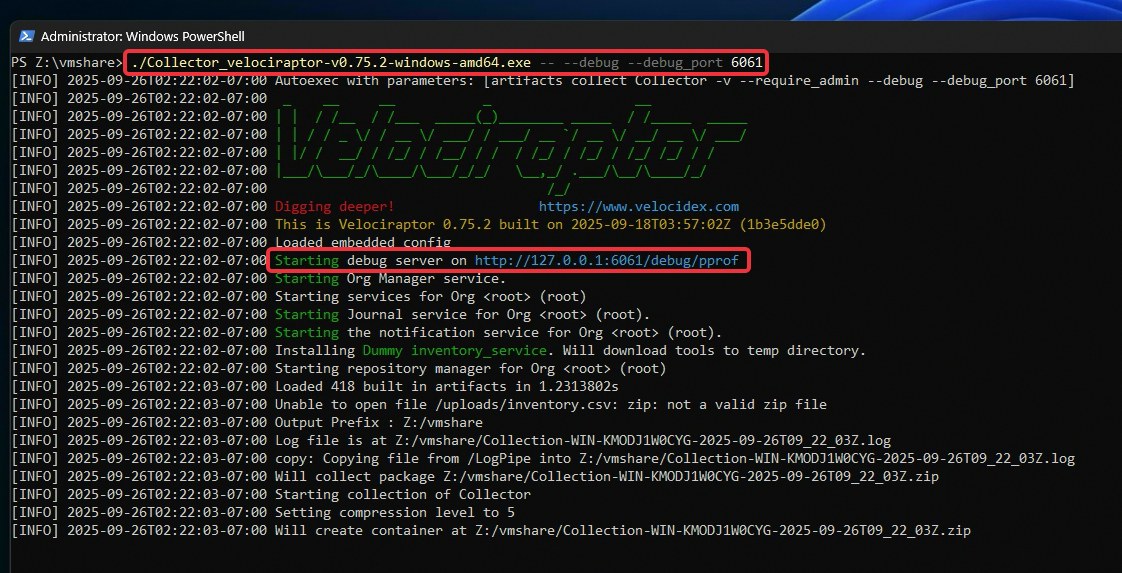 Debugging the offline collector