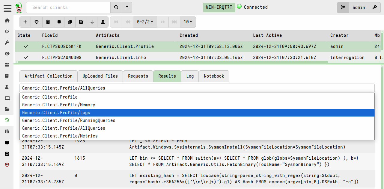Collecting the client profile