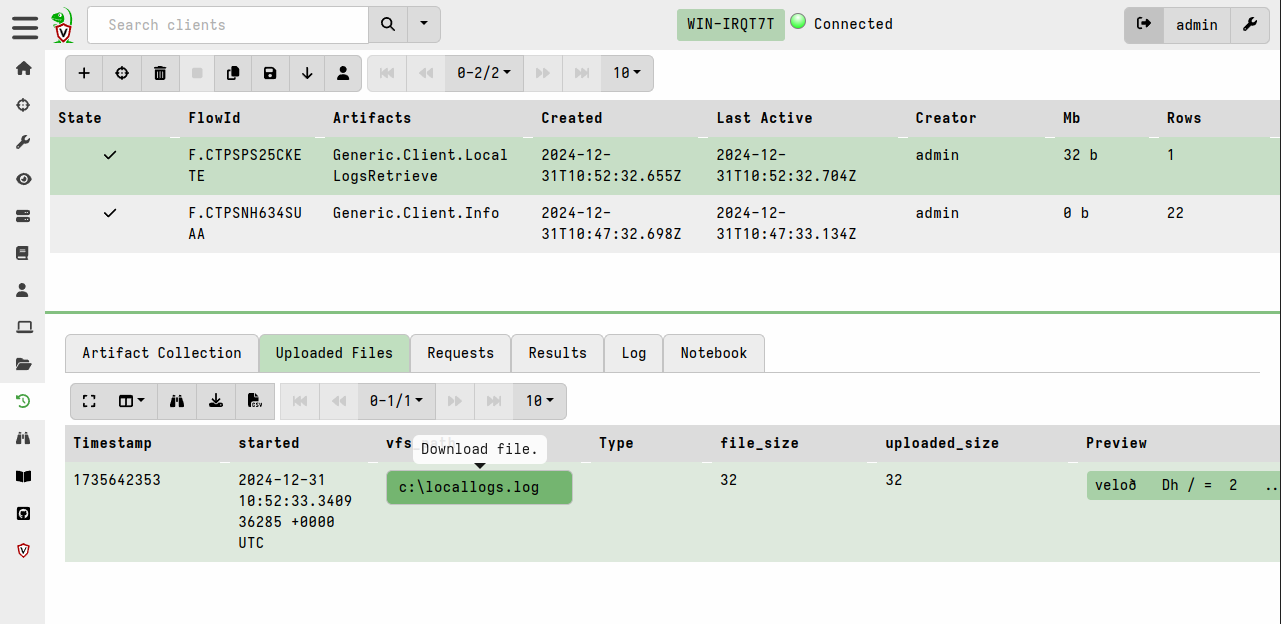 Retrieving the encrypted log file