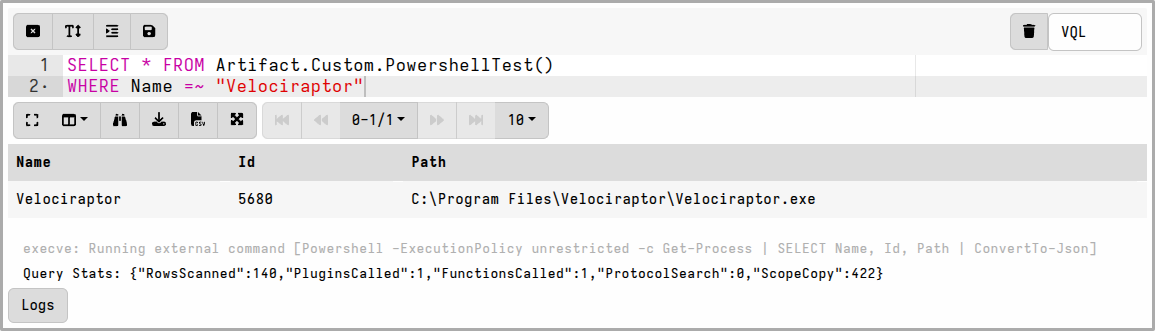 Reusing an artifact from VQL