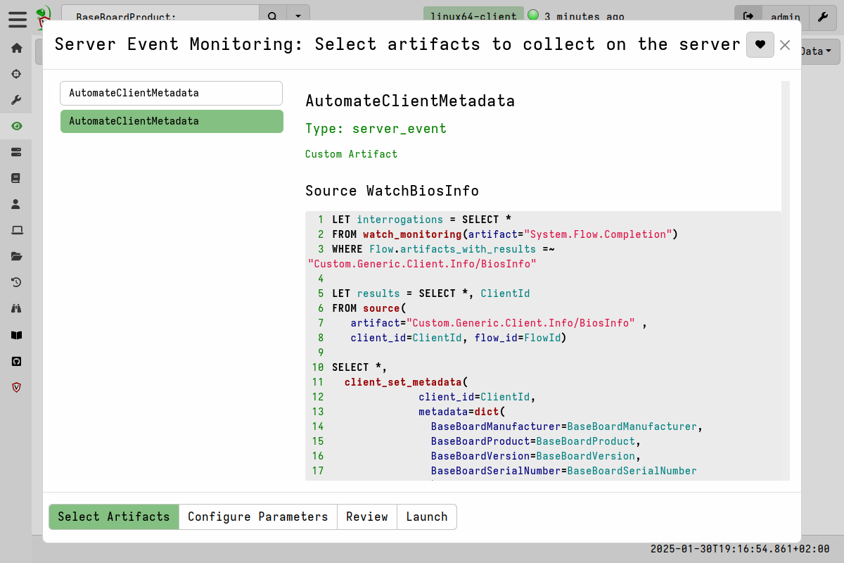 Add artifact to server event monitoring