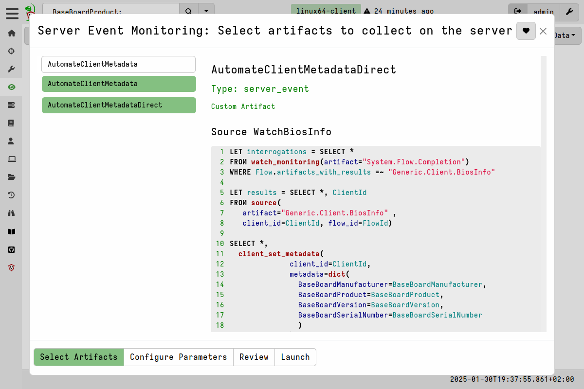 Add artifact to server event monitoring