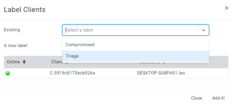 Apply a label to a client to trigger hunt participation