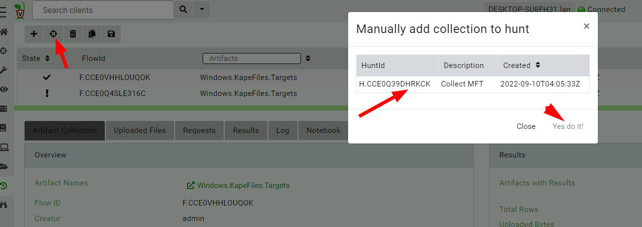 Manually Adding the collection to the hunt