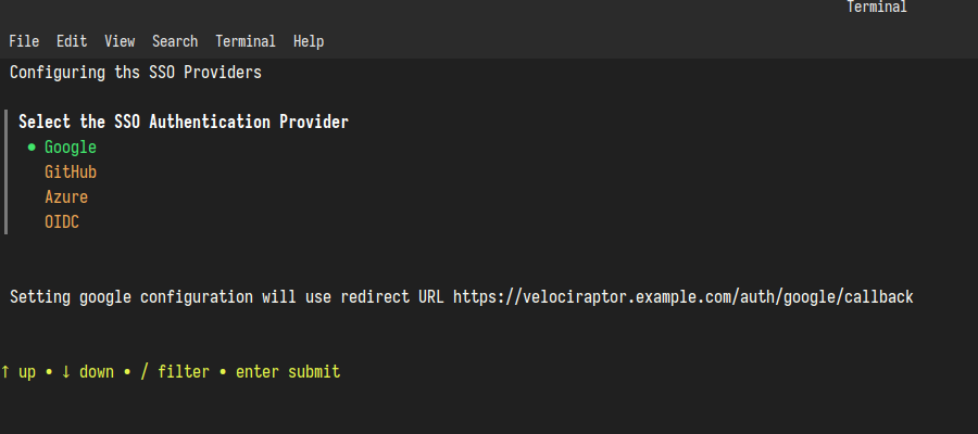 Select Google as authentication provider